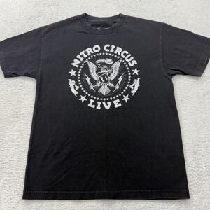 Nitro Circus Live T Shirt Men's Medium Black Graphic Tee Balls of Steel Eagle